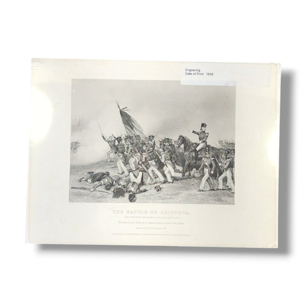 1858 Engraved Print The Battle of Chippewa Scott Ordering The Charge of McNeil's